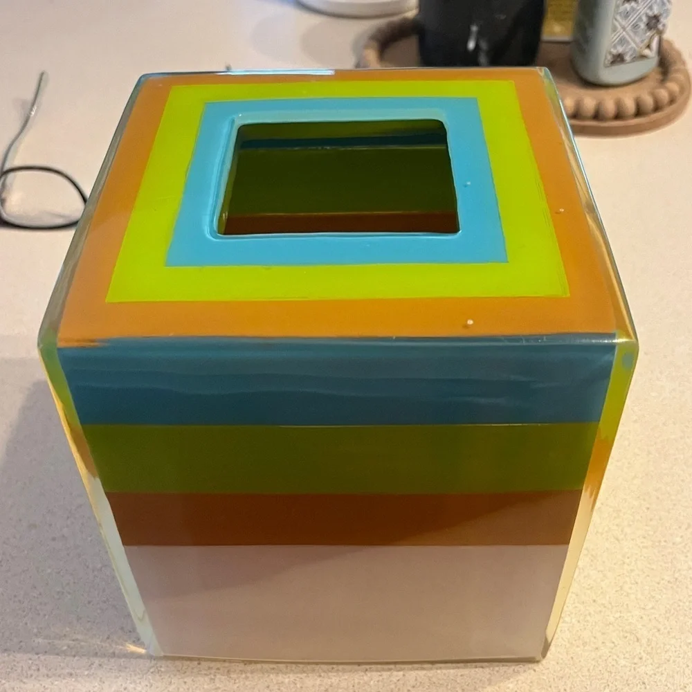 Chroma Works Retro Acrylic Blue Green Orange White Tissue Box Cover